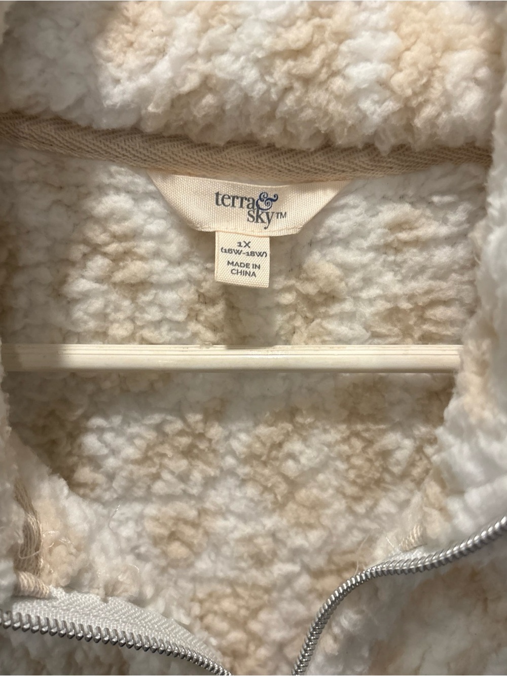 Terra & Sky Plush Sherpa 1/4 Zip Jacket in Cream and Beige size 1X